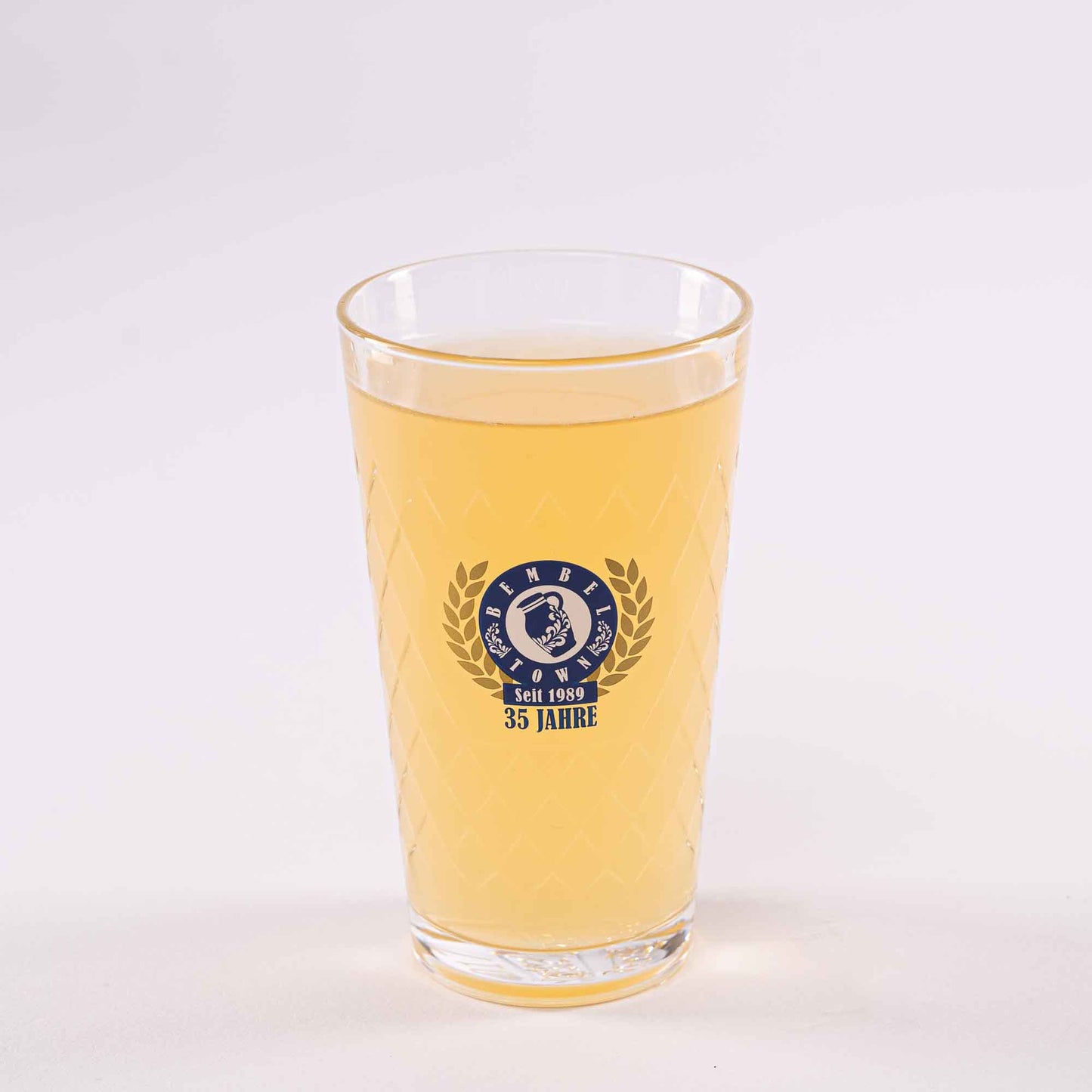 Geripptes Apfelweinglas mit Bembeltown Jubiläums Logo