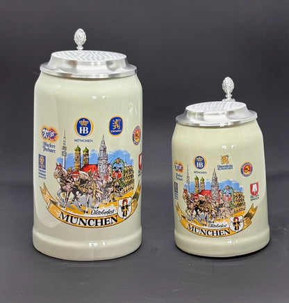 Traditionelle Deutsche Bierkrüge mit Zinndeckel