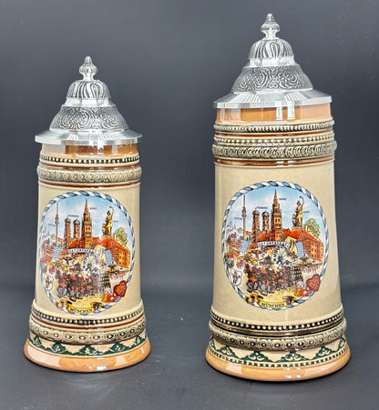 Traditionelle Deutsche Bierkrüge mit Zinndeckel