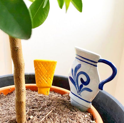 Blumentopf Deko - Bembel und Geripptes Glas