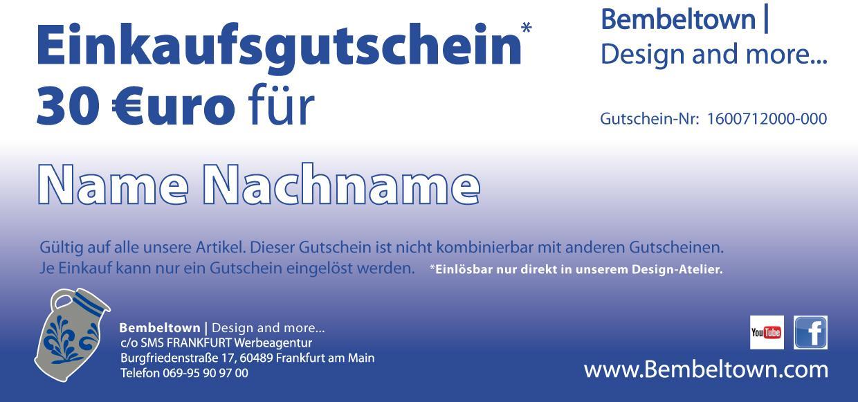 30 Euro Bembeltown Geschenkgutschein